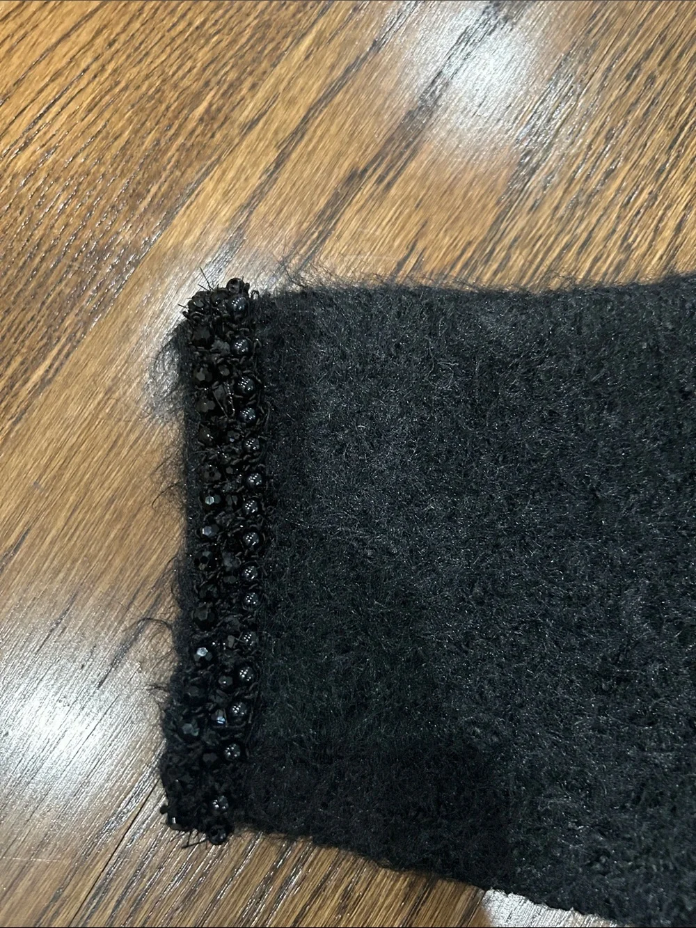Zara Black Short-Sleeve Beaded Crewneck Sweater